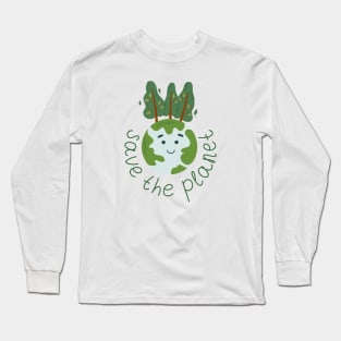 Planet Earth with smiling face and trees Long Sleeve T-Shirt